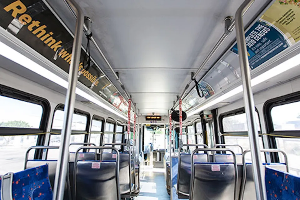 Interior of empty Valley Regional Transit bus in Boise, Idaho.